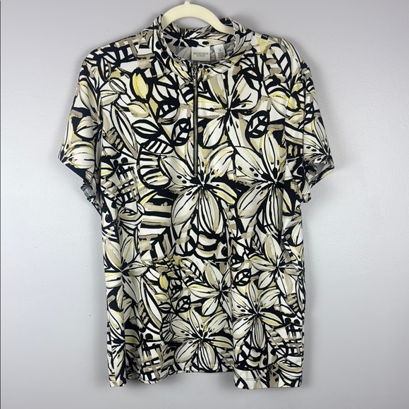 WEEKENDS BY CHICO'S 1/4 Zip White Black Gold Floral Stretch Athletic Top Size XL - Picture 9 of 9